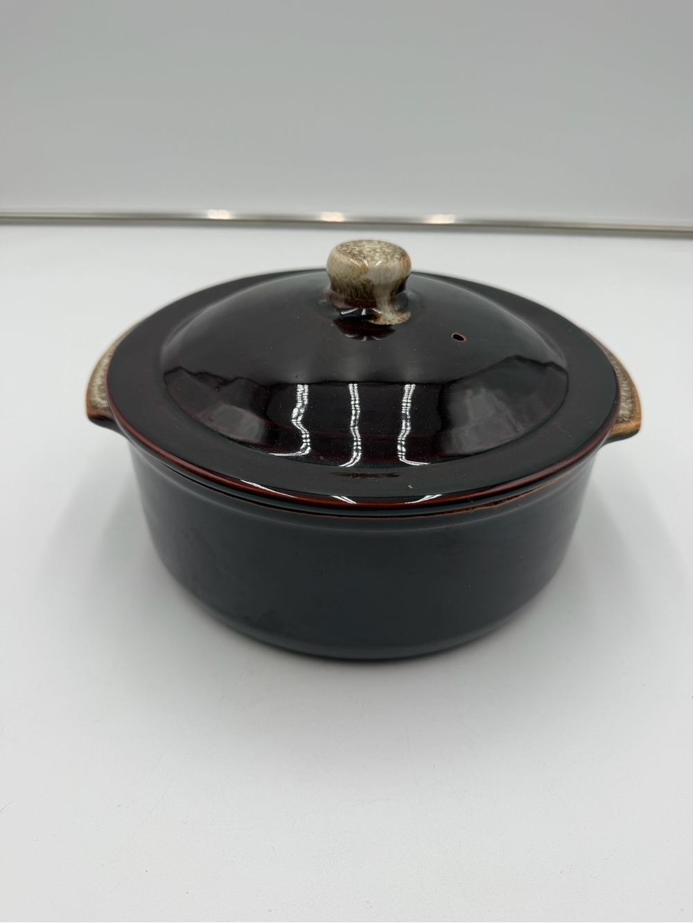 Vintage Pfaltzgraff Drip Brown Casserole Dish with Lid 8” Country Primitive